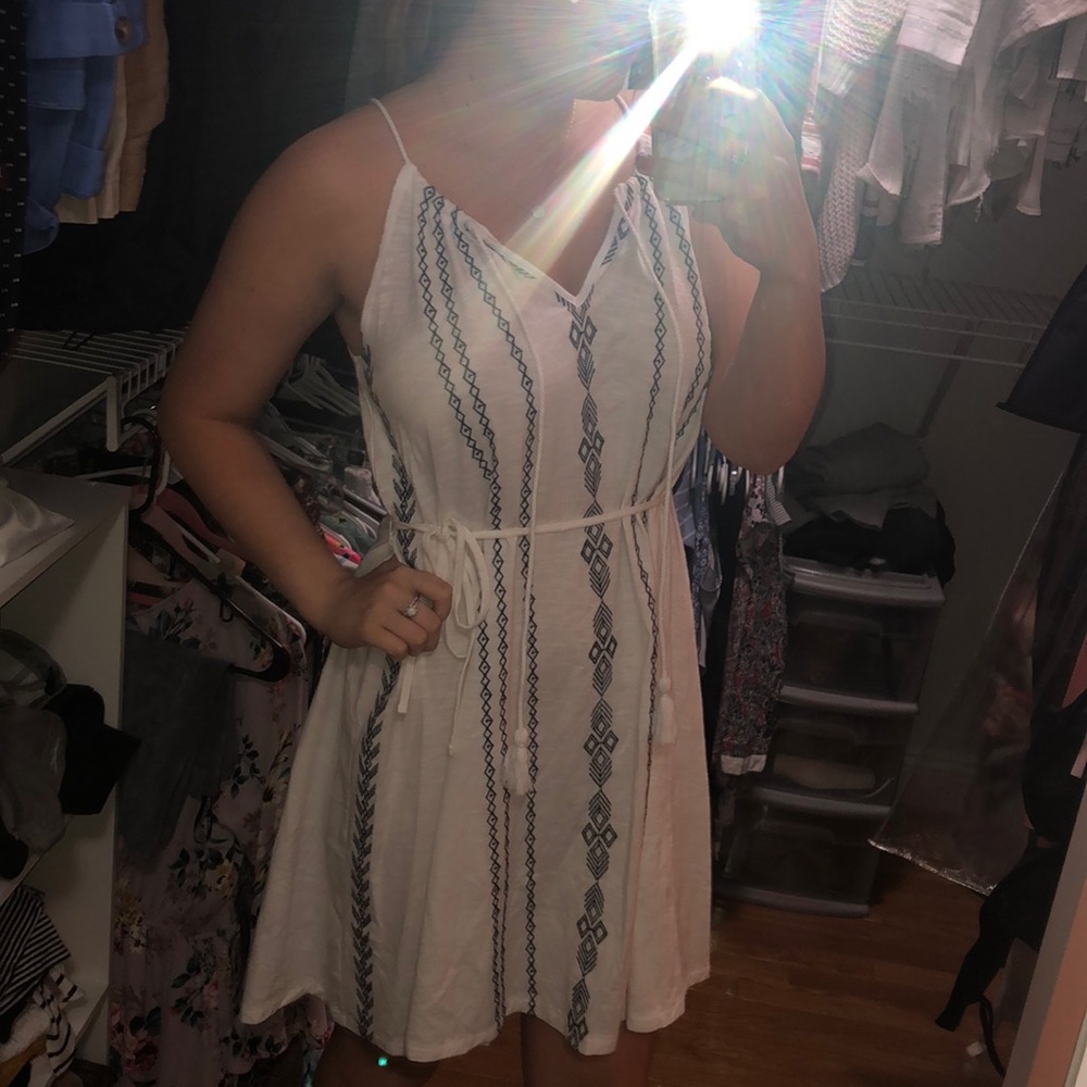 White/Navy Embroidered Sun Dress